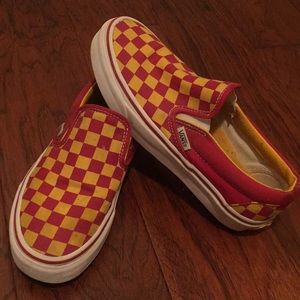 Red & Gold Checkerboard Slip on Vans (USC)